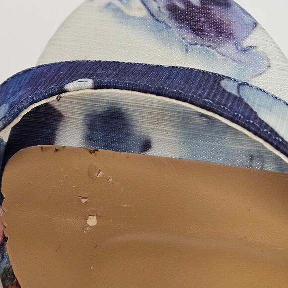 Blue Floral Bamboo Influencer Wrapped Block‎ Heel Ankle Strap Sandal Size 8 - Picture 4 of 9